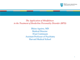 The Application of Mindfulness in the Treatment of Borderline Personality Disorder (BPD) Blaise Aguirre, MD Medical Director 3
