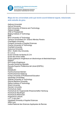 Mapa De Les Universitats Amb Què Tenim Acord Bilateral Signat, Relacionats Amb Estudis De Grau