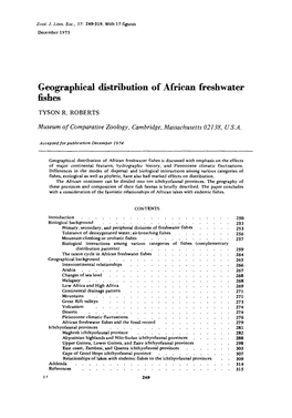 Geographical Distribution of African Freshwater Fishes