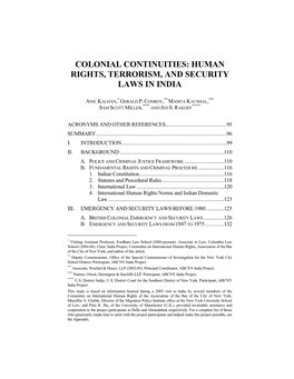 Colonial Continuities: Human Rights, Terrorism, and Security Laws in India
