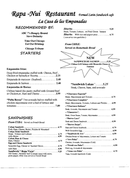 Rapa Nui Restaurant Menu