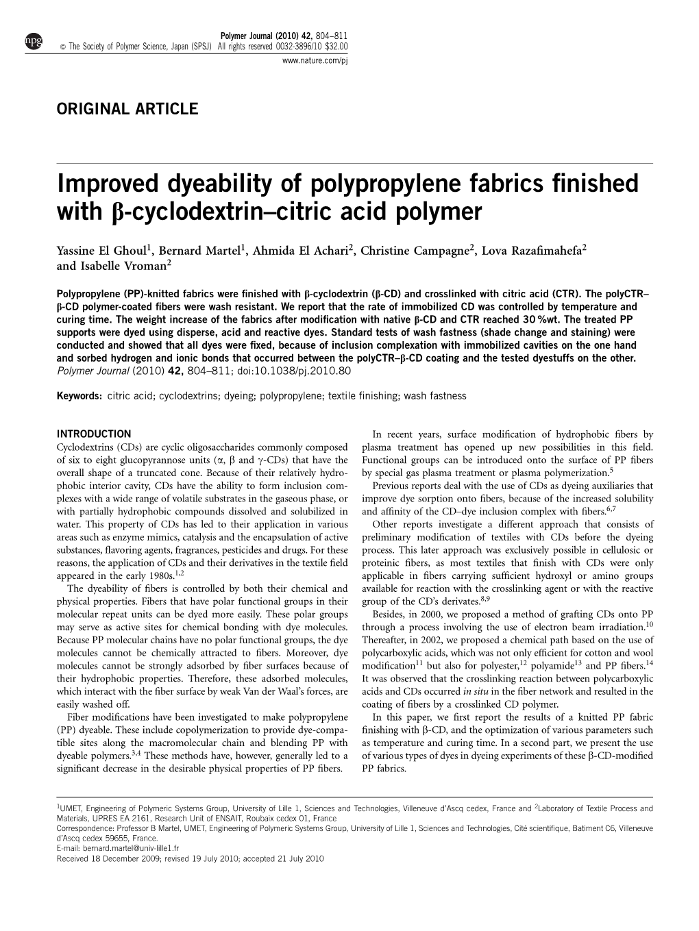 Improved Dyeability of Polypropylene Fabrics Finished with &Beta