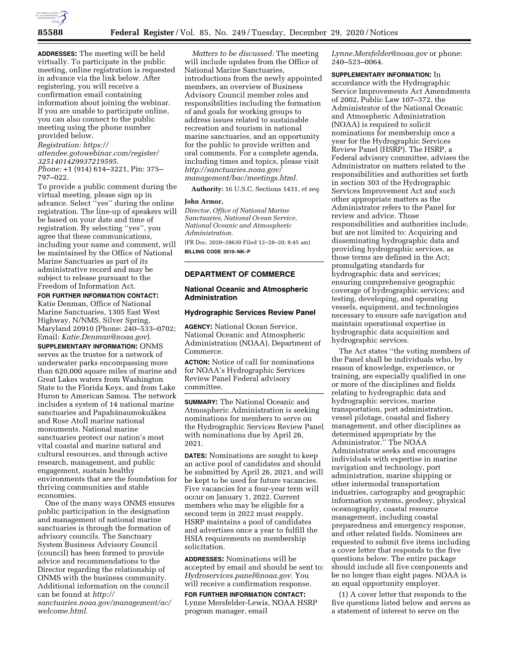 Federal Register/Vol. 85, No. 249/Tuesday, December 29, 2020