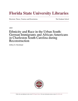 German Immigrants and African-Americans in Charleston South Carolina During Reconstruction Jeffery G