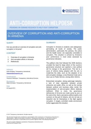 Overview of Corruption and Anti-Corruption in Armenia