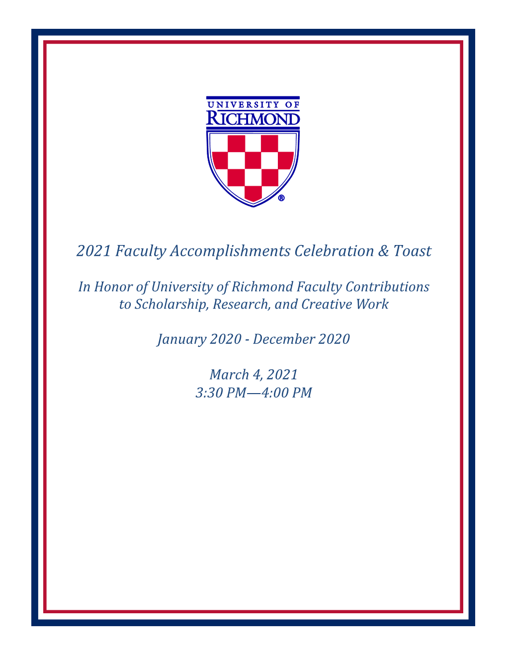 2021 Faculty Accomplishment Celebration & Toast Program