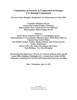 Commission on Security & Cooperation in Europe: U.S. Helsinki