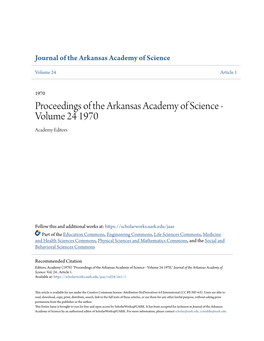Proceedings of the Arkansas Academy of Science - Volume 24 1970 Academy Editors