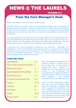 NEWS @ the LAURELS NOVEMBER 2017 from the Care Manager’S Desk