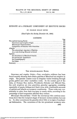 Epidote As a Primary Component Op Eruptive Rocks