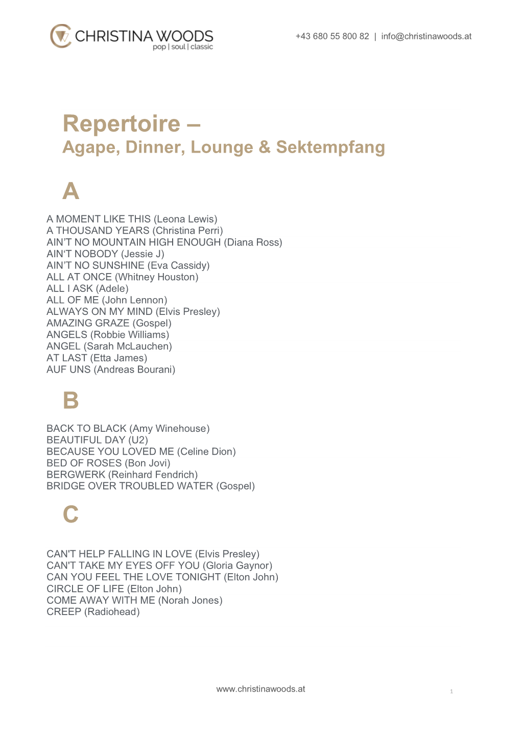 Repertoire – Agape, Dinner, Lounge & Sektempfang