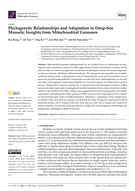 Phylogenetic Relationships and Adaptation in Deep-Sea Mussels: Insights from Mitochondrial Genomes
