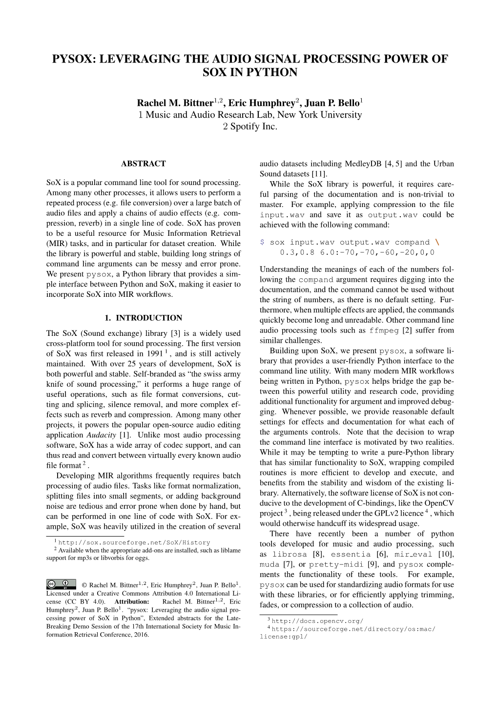 Pysox: Leveraging the Audio Signal Processing Power of Sox in Python