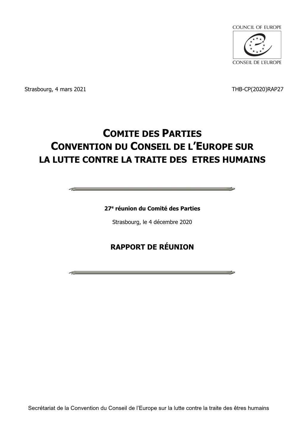 Comite Des Parties Convention Du Conseil De L’Europe Sur La Lutte Contre La Traite Des Etres Humains