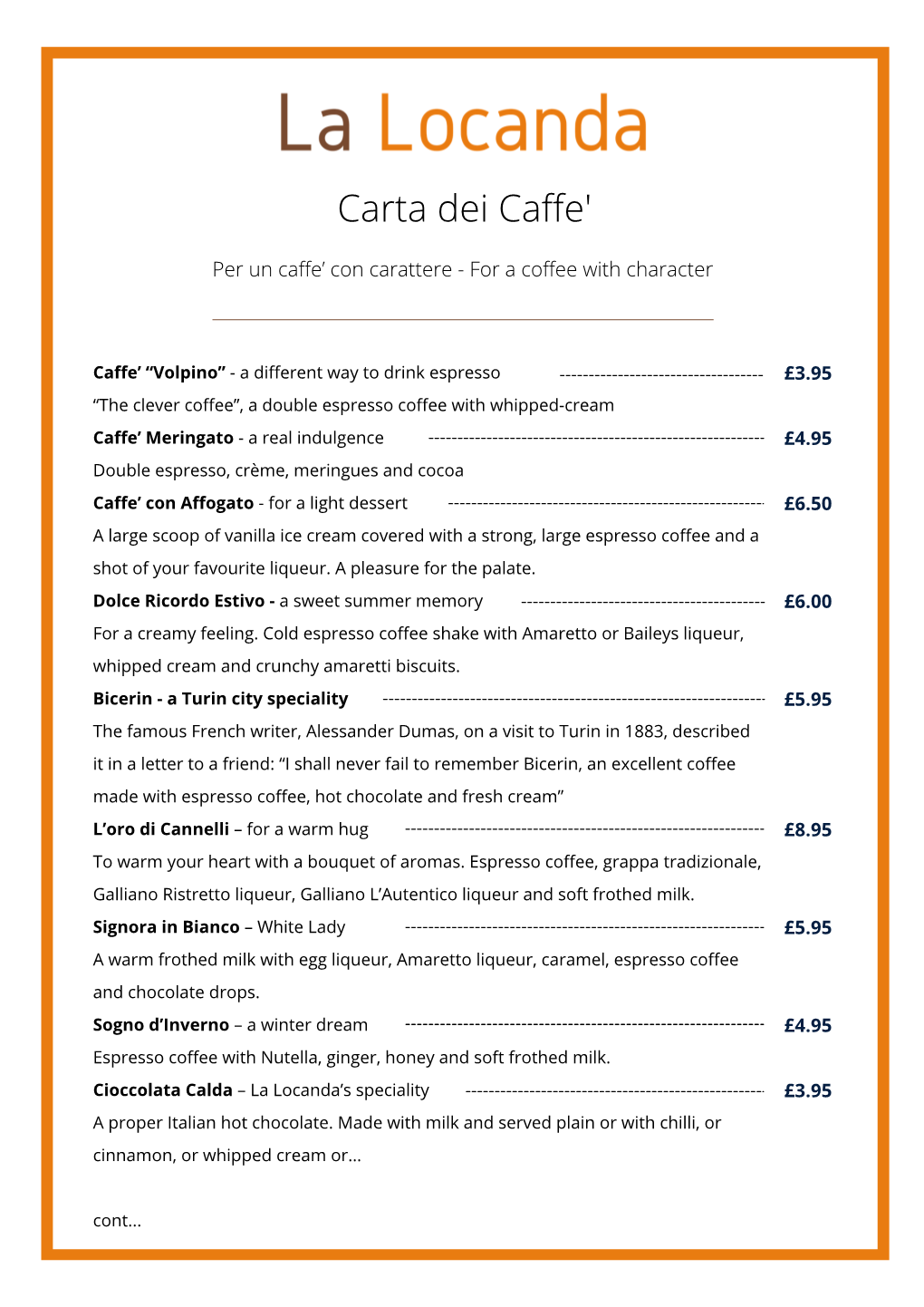 Carte Dei Caffe