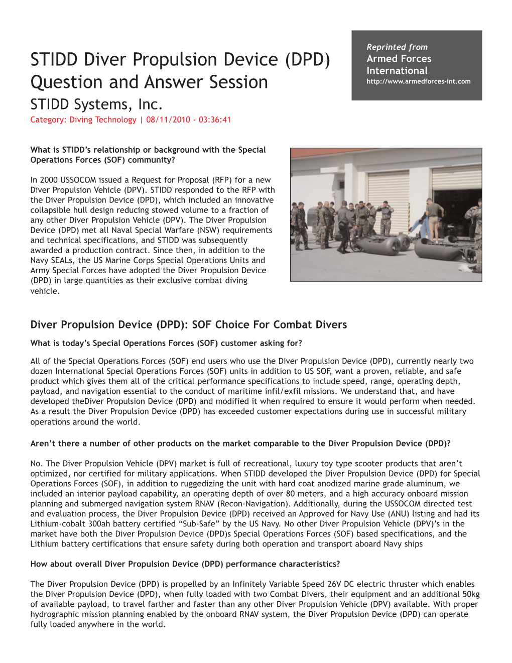 DPD) Armed Forces International Question and Answer Session STIDD Systems, Inc