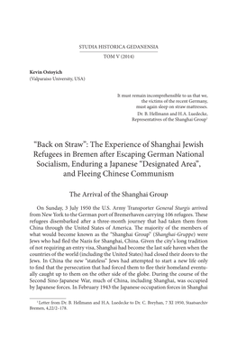 The Experience of Shanghai Jewish Refugees in Bremen After Escaping German National Socialism, Enduring a Japanese “Designated Area”, and Fleeing Chinese Communism