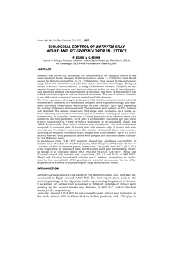 Biological Control of Botrytis Gray Mould and Sclerotinia Drop in Lettuce