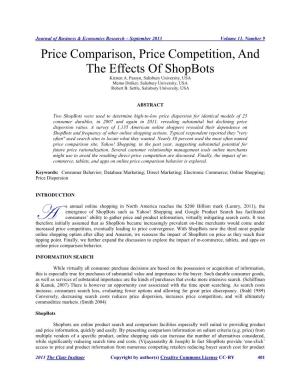 Price Comparison, Price Competition, and the Effects of Shopbots Kirsten A