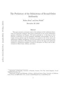 The Prehistory of the Subsystems of Second-Order Arithmetic Arxiv