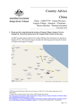 Country Advice China China – CHN37779 – Fujian Province –