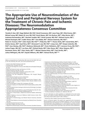 The Appropriate Use of Neurostimulation of the Spinal Cord