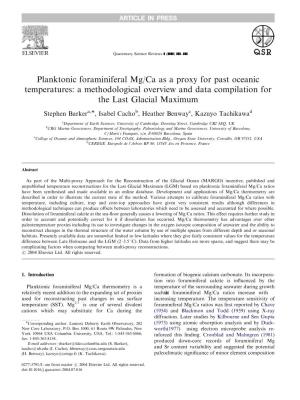 Planktonic Foraminiferal Mg/Ca As a Proxy for Past Oceanic Temperatures: a Methodological Overview and Data Compilation for the Last Glacial Maximum