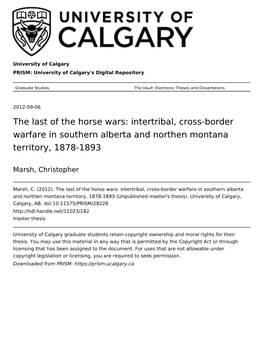 The Last of the Horse Wars: Intertribal, Cross-Border Warfare in Southern Alberta and Northen Montana Territory, 1878-1893