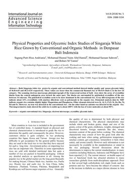 Physical Properties and Glycemic Index Studies of Singaraja White