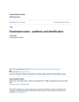Fluorinated Esters : Synthesis and Identification