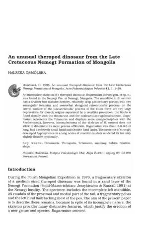 An Unusual Theropod Dinosaur from the Late Cretaceous Nemegt Formation of Mongolia