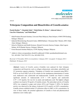 Triterpene Composition and Bioactivities of Centella Asiatica