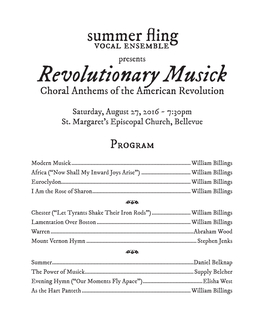 Revolutionary Musick Choral Anthems of the American Revolution