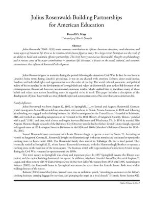 Julius Rosenwald: Building Partnerships for American Education