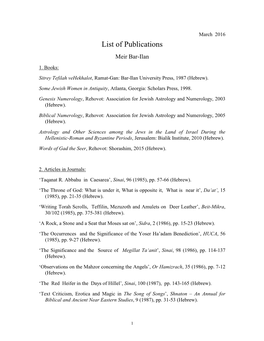 List of Publications Meir Bar-Ilan