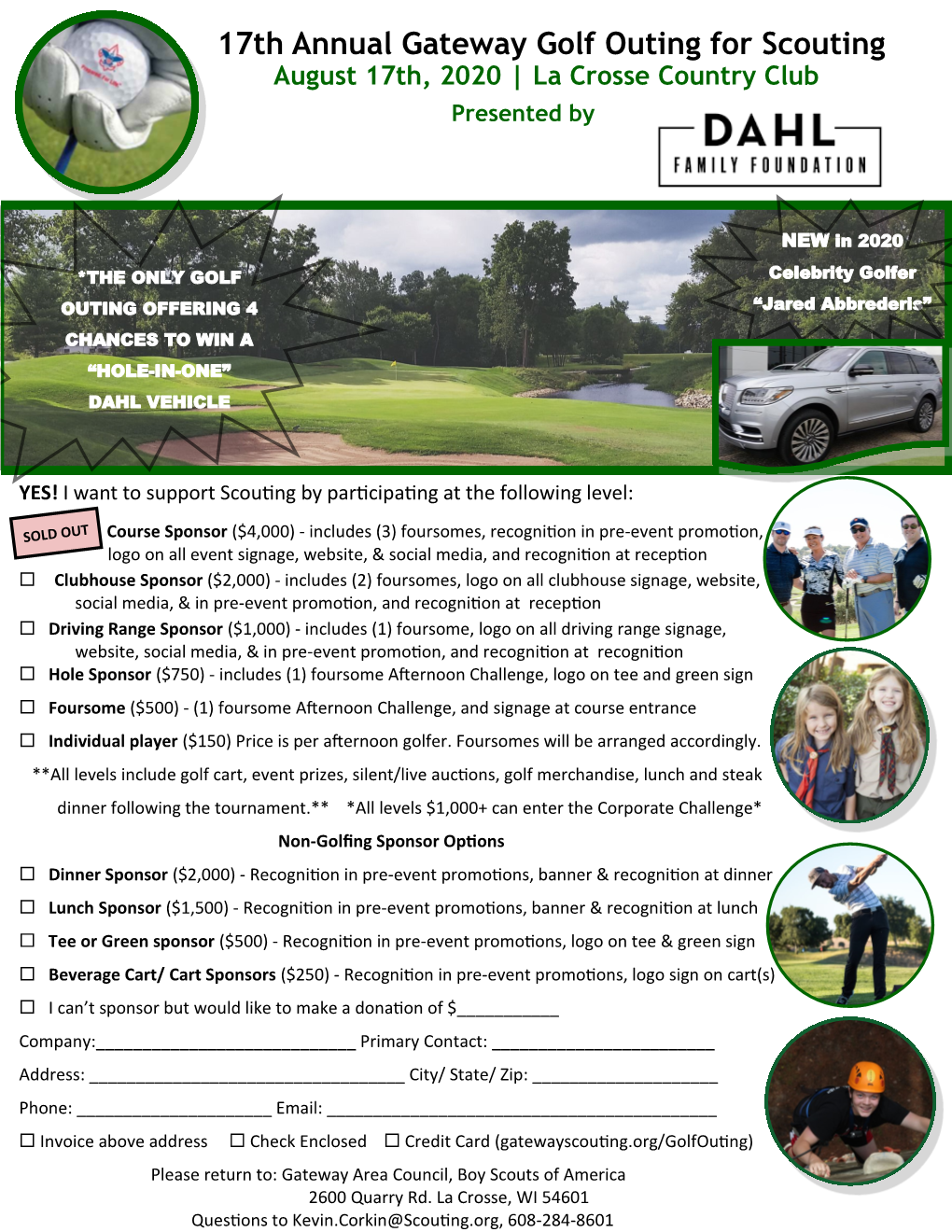 17Th Annual Gateway Golf Outing for Scouting August 17Th, 2020 | La Crosse Country Club