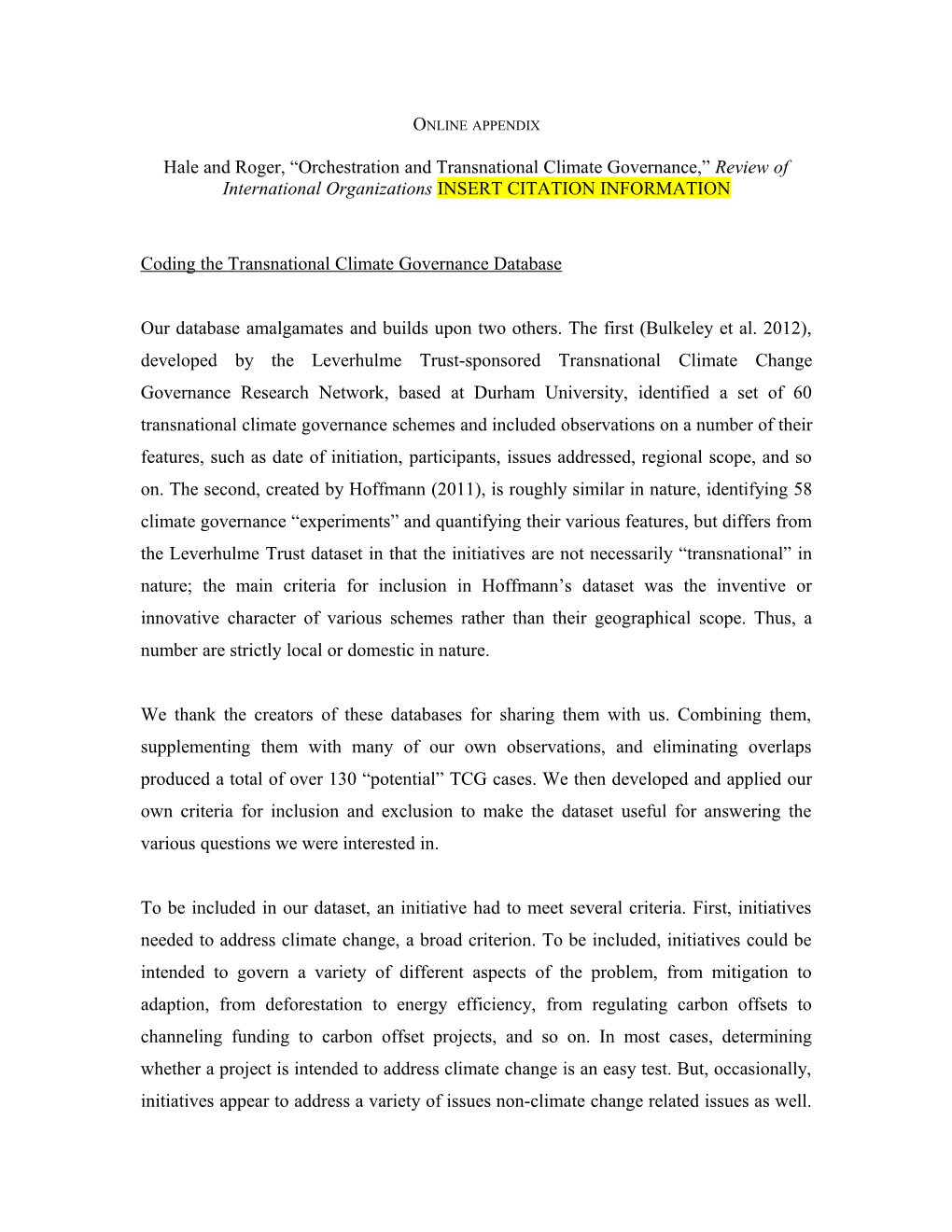 Coding the Transnational Climate Governance Database