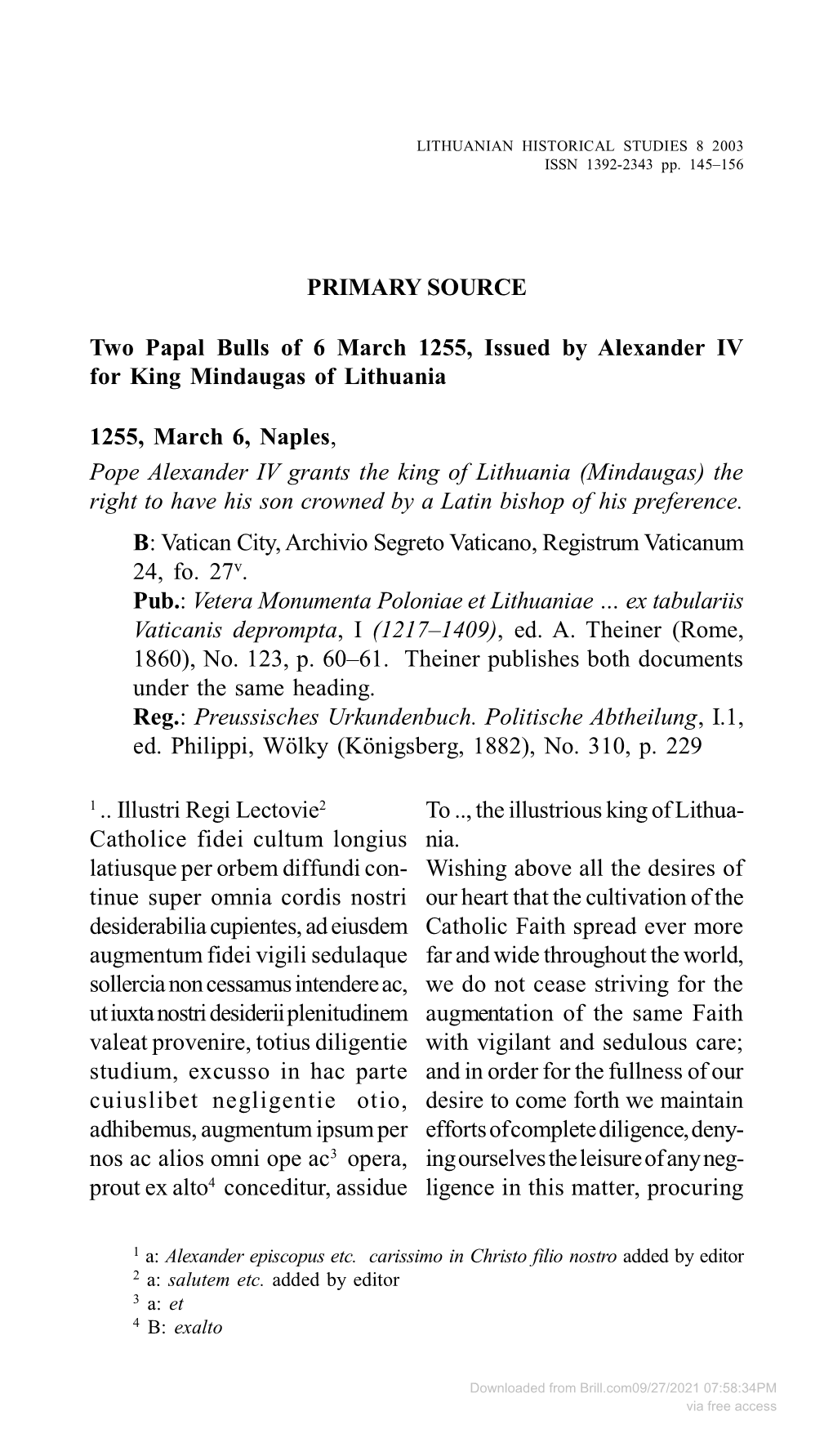 PRIMARY SOURCE Two Papal Bulls of 6 March 1255, Issued By