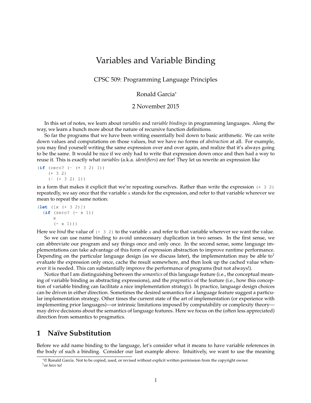 Variables and Variable Binding