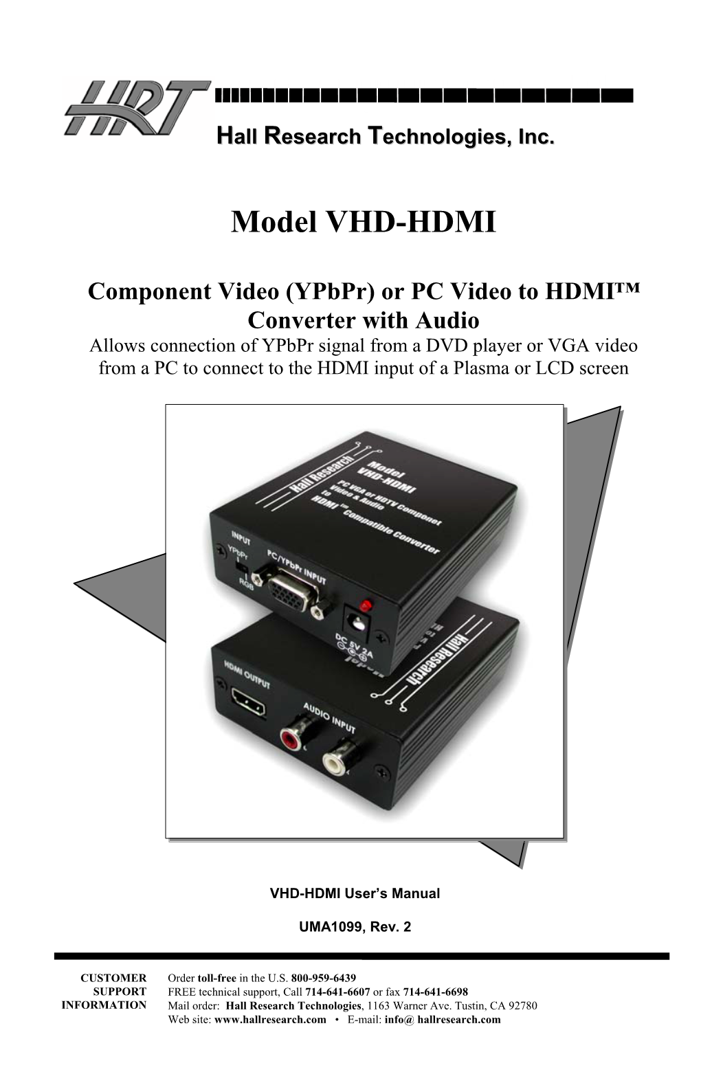 Model VHD-HDMI Component Video (Ypbpr)