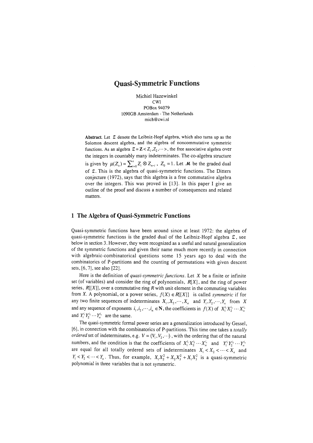 Quasi-Symmetric Functions