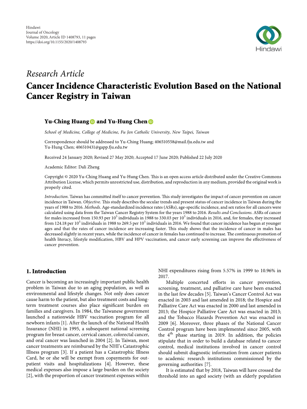 Cancer Incidence Characteristic Evolution Based on the National Cancer Registry in Taiwan