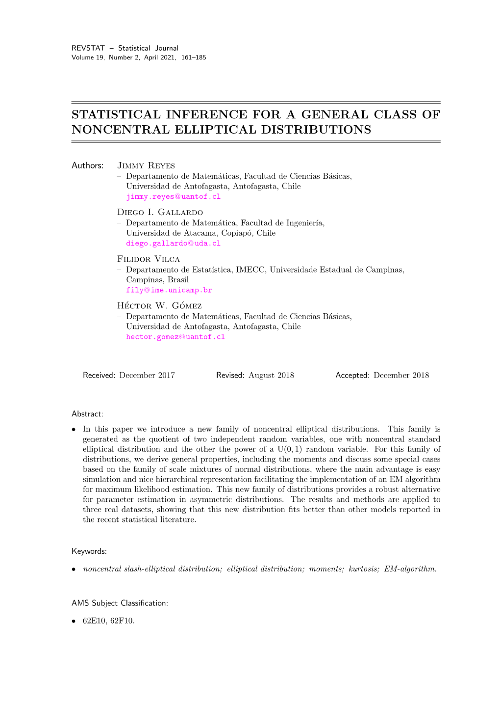 Statistical Inference for a General Class of Noncentral Elliptical Distributions