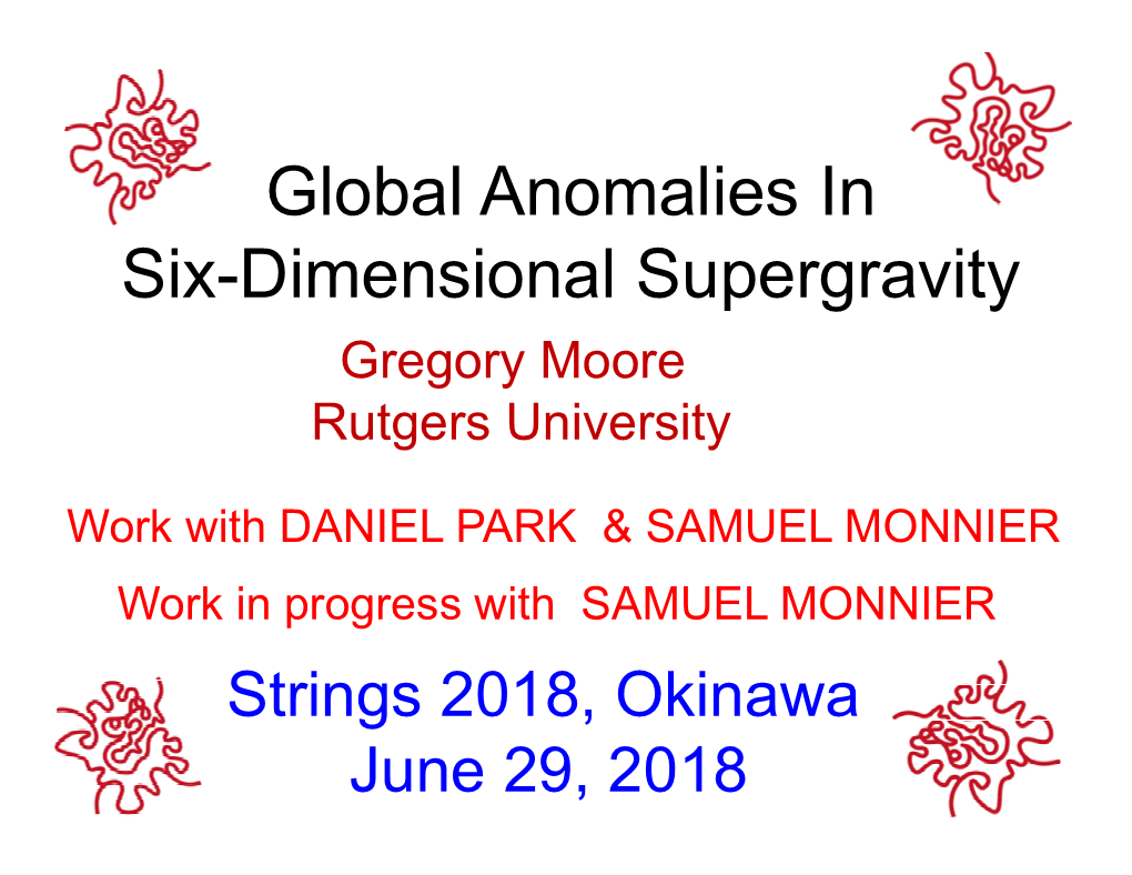Global Anomalies in Six-Dimensional Supergravity Gregory Moore Rutgers University
