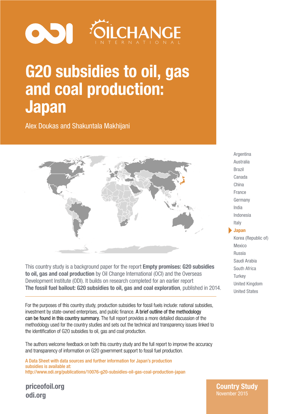 G20 Subsidies to Oil, Gas and Coal Production: Japan Alex Doukas and Shakuntala Makhijani
