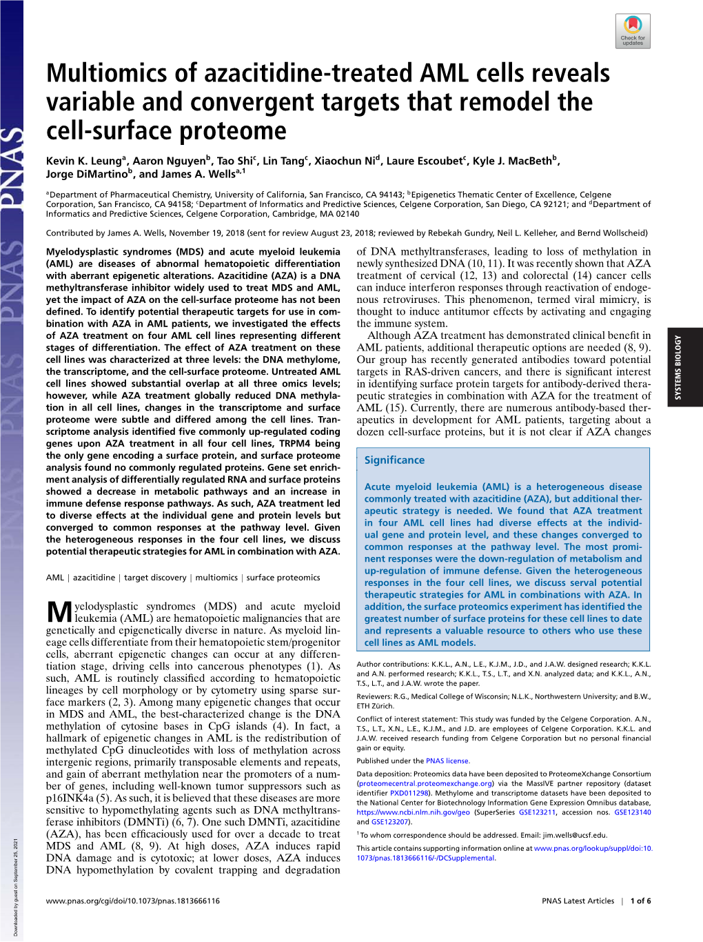 Multiomics of Azacitidine-Treated AML Cells Reveals Variable And