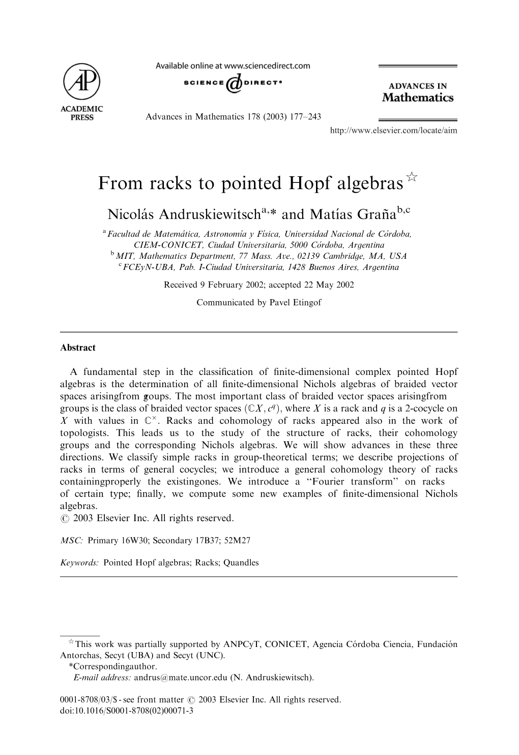 From Racks to Pointed Hopf Algebras$