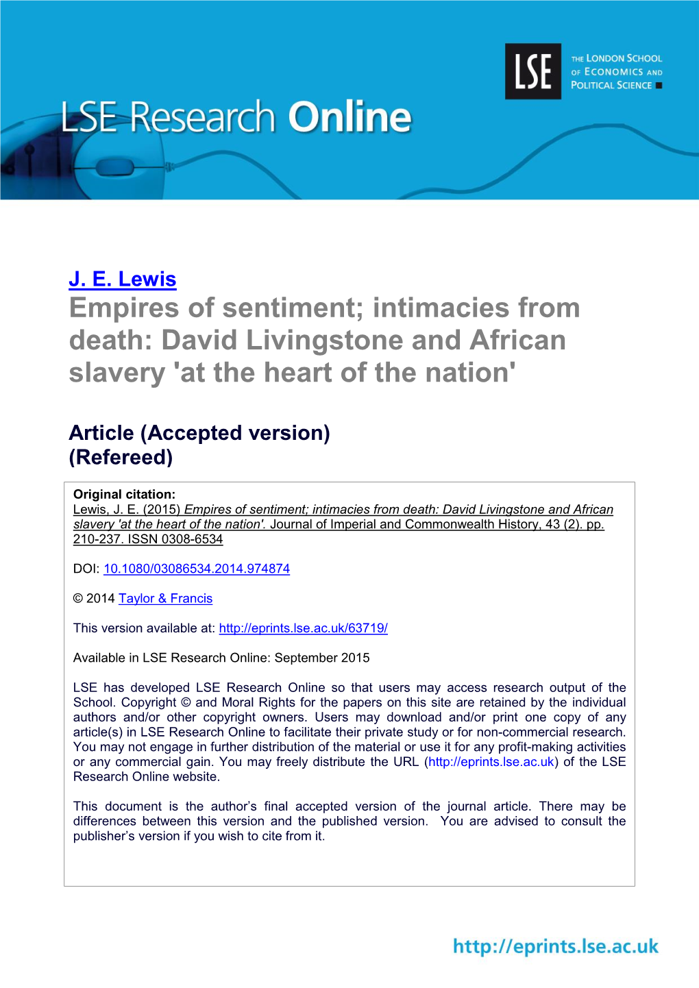 David Livingstone and African Slavery 'At the Heart of the Nation'