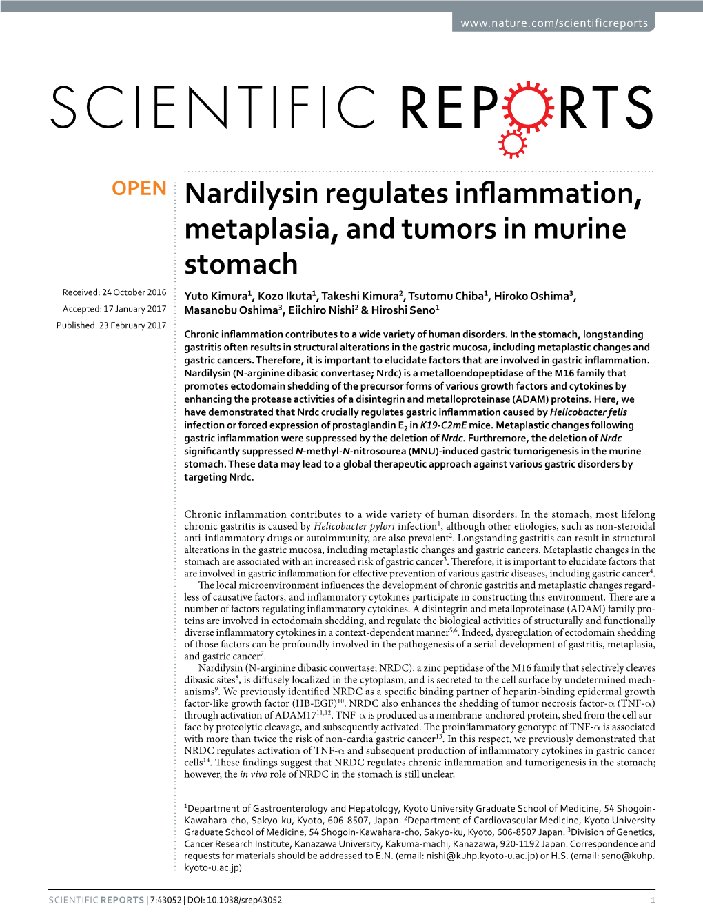 Nardilysin Regulates Inflammation, Metaplasia, and Tumors in Murine