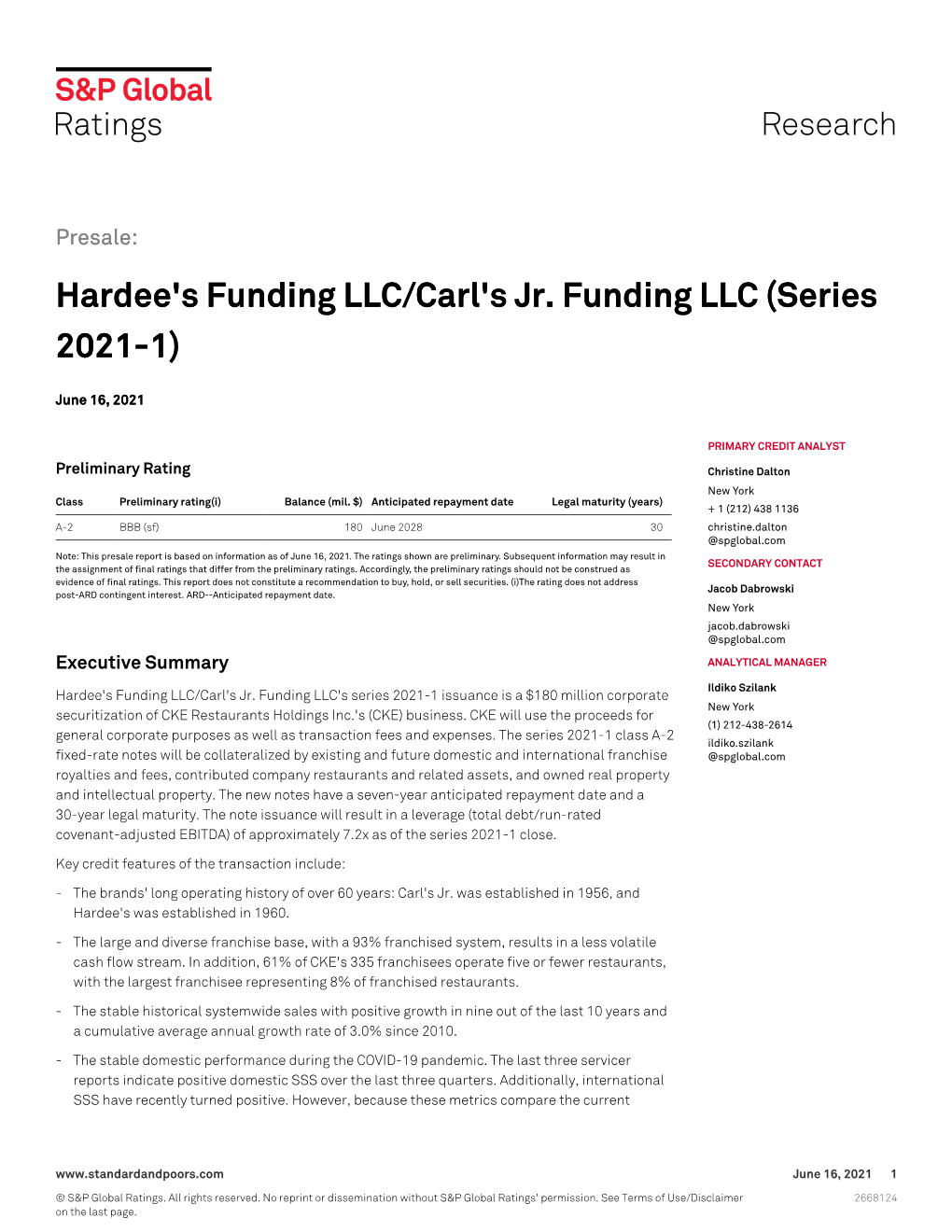 Hardee's Funding LLC/Carl's Jr. Funding LLC (Series 2021-1)